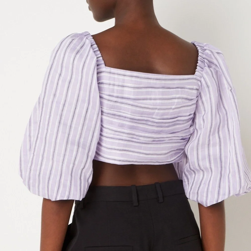 🌻NEW w/tags Sandro Blonvilla Puff Sleeve Crop Top | FR Size 4 / US Size 10 - Picture 7 of 14